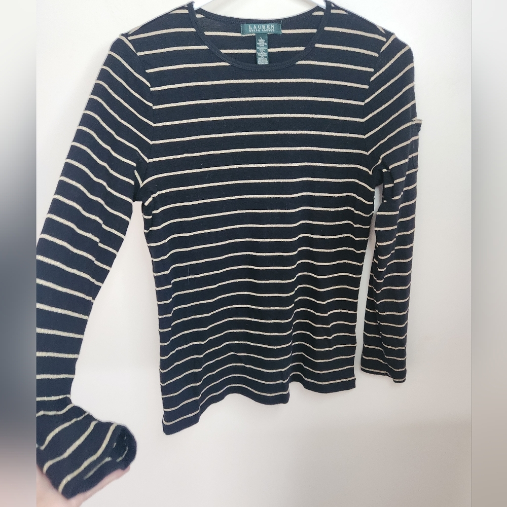 Lauren Ralph Lauren Women's Striped Long Sleeve Shirt Sz Large - Picture 3 of 6